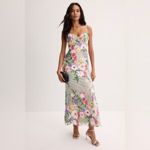 Ieena for Mac Duggal Floral Embroidered Sleeveless Bustier Gown